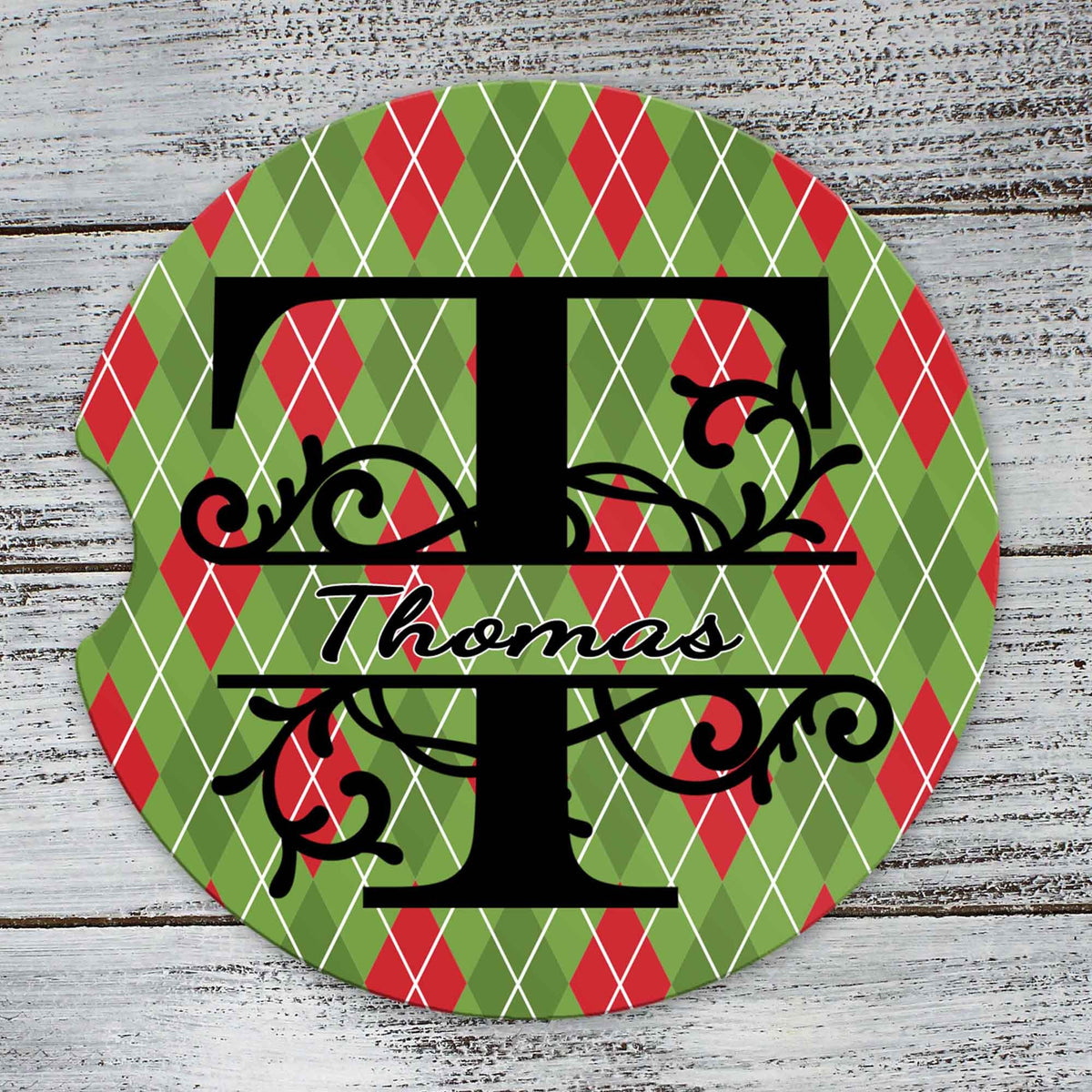 Personalized Car Coasters | Custom Car Accessories | Holiday Argyle | Set of 2