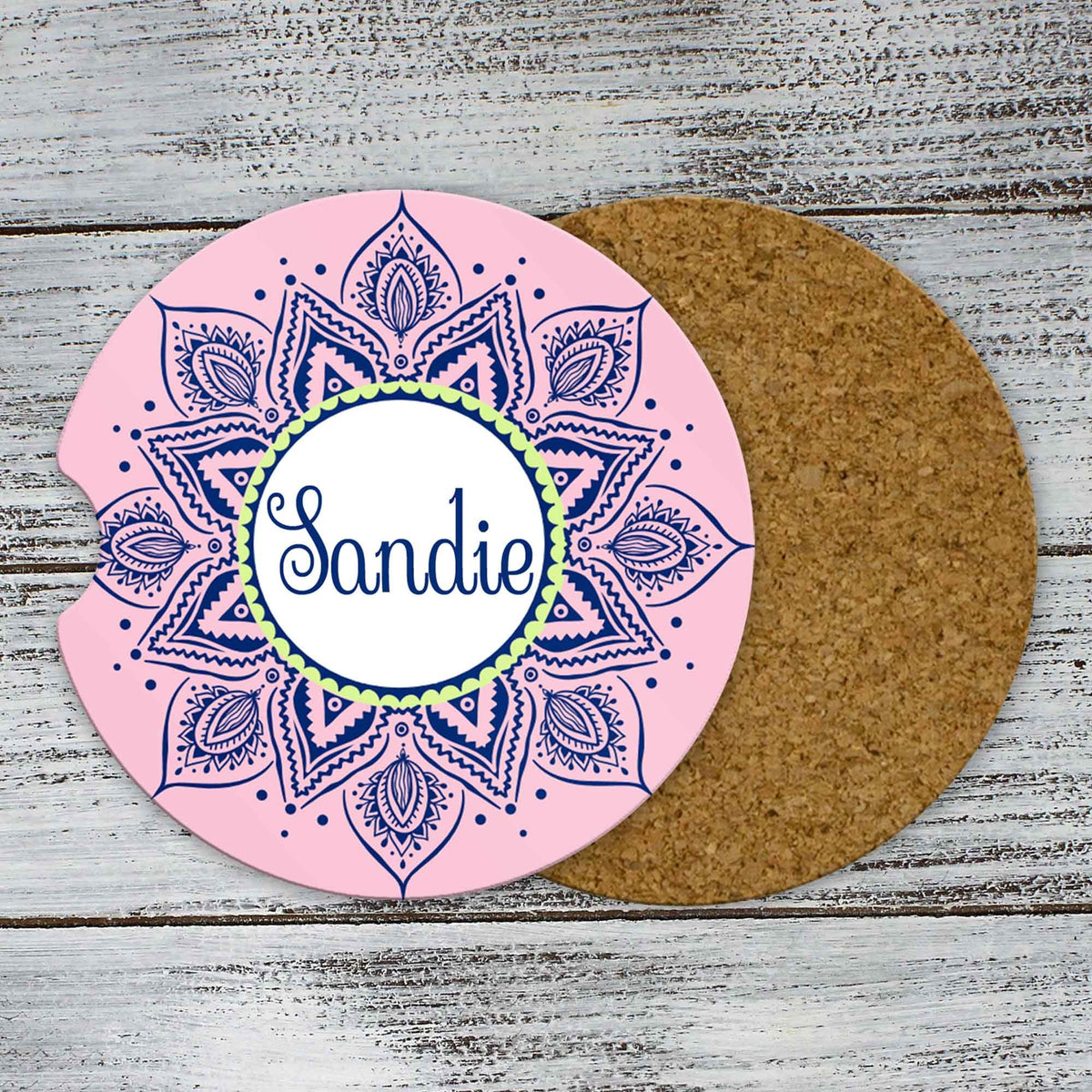 Personalized Car Coasters | Custom Car Accessories | Pink and Blue Mandala | Set of 2