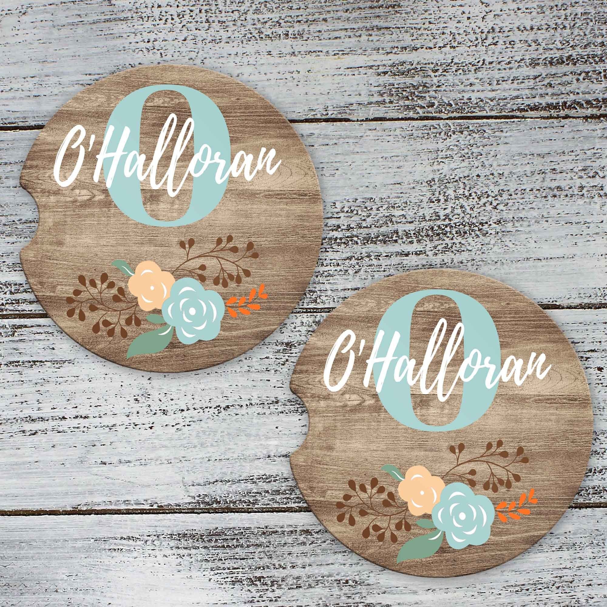 Personalized Car Coasters  Faux Wood Floral - This & That Solutions