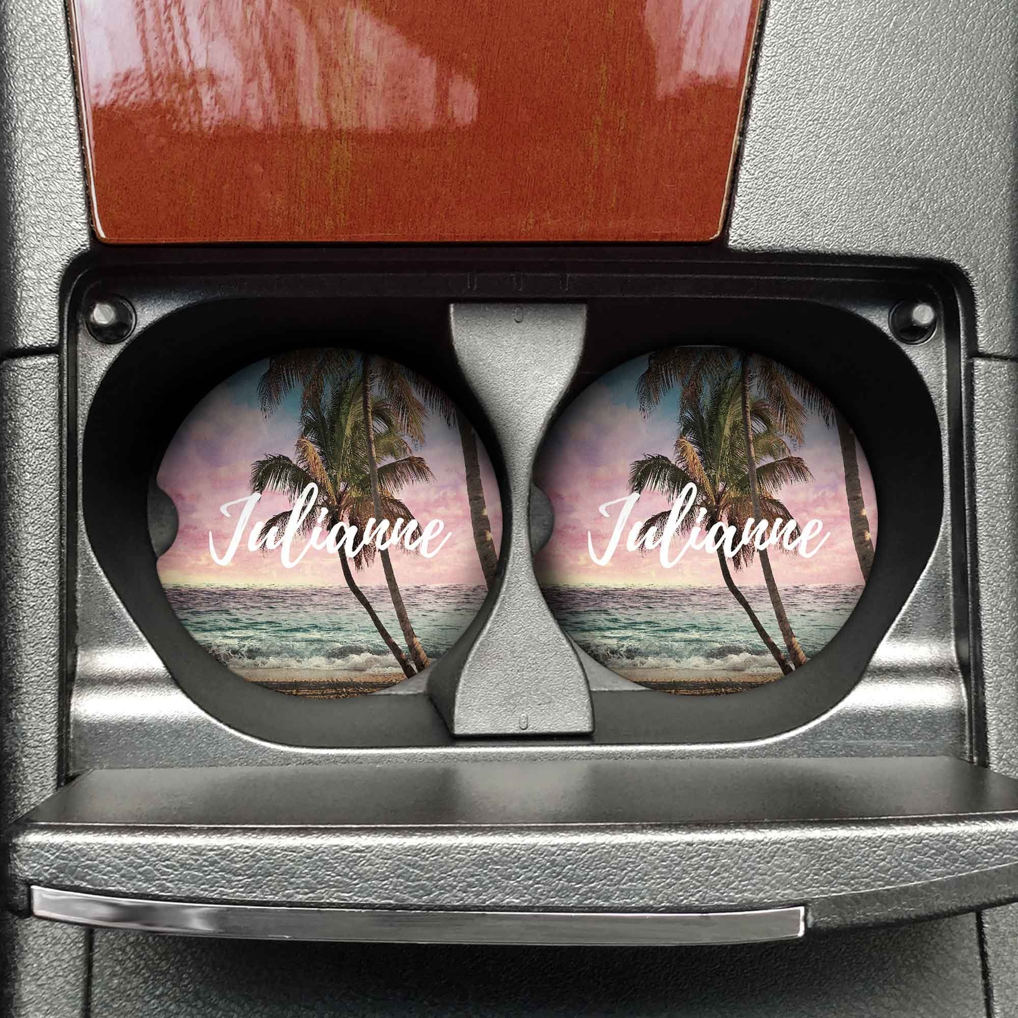 Personalized Car Coasters | Custom Car Accessories | Sunset | Set of 2