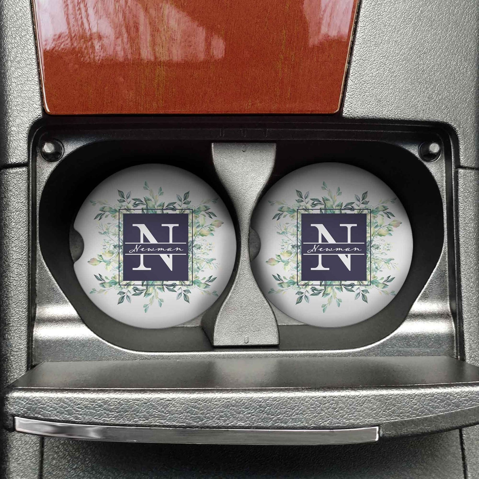 Personalized Car Coasters | Custom Car Accessories | Succulent Bouquet | Set of 2