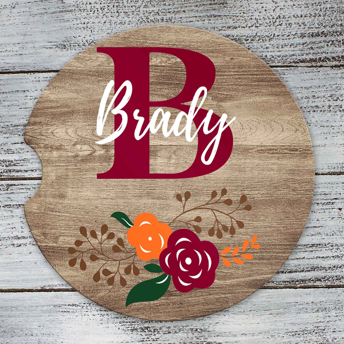 Personalized Car Coasters | Custom Car Accessories | Faux Wood Burgundy | Set of 2