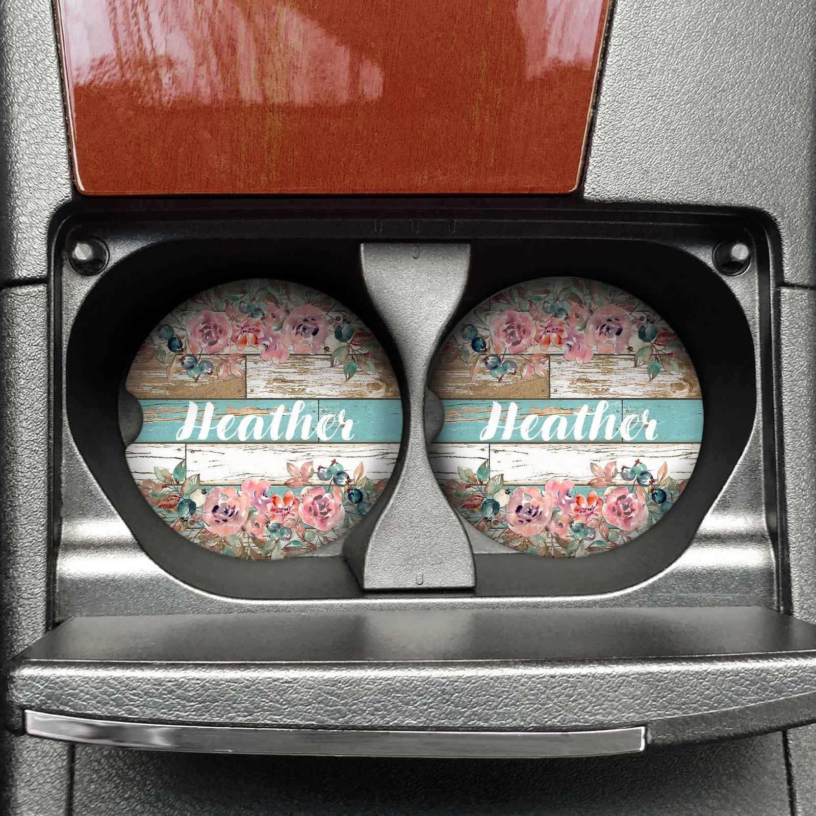Personalized Car Coasters | Custom Car Accessories | Farmhouse Multicolor | Set of 2