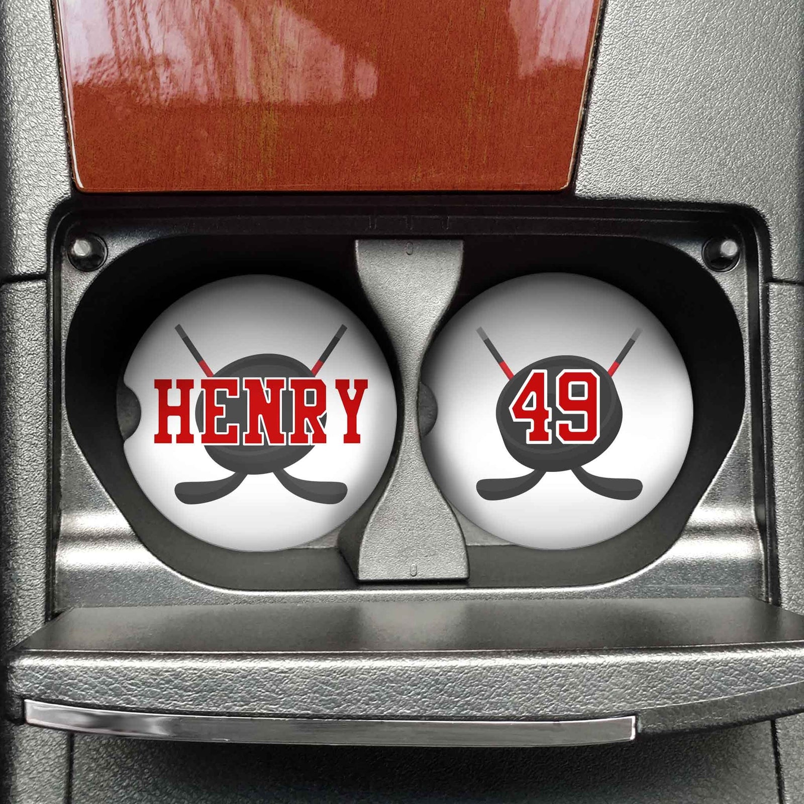 Personalized Car Coasters | Custom Car Accessories | Hockey | Set of 2