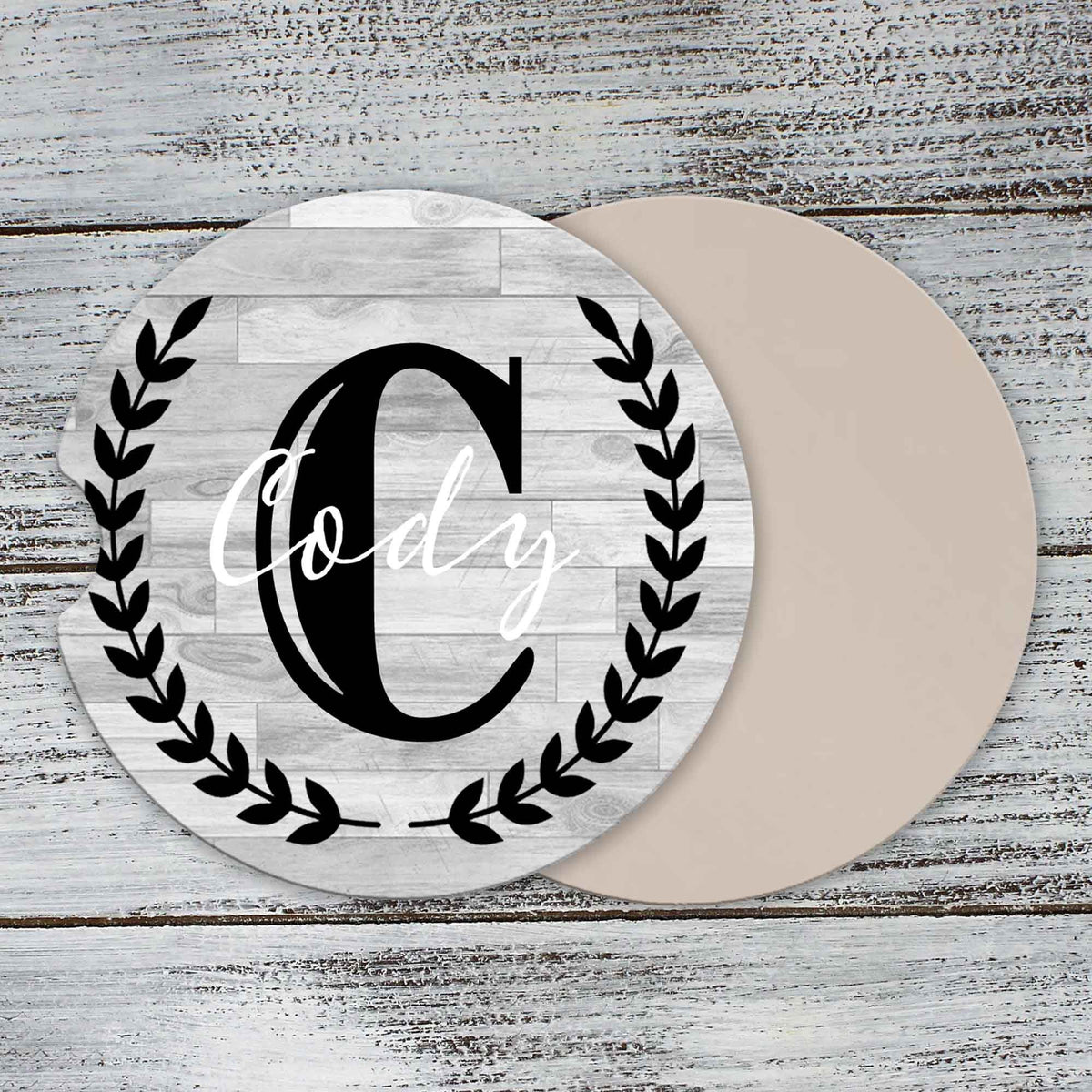 Personalized Car Coasters | Custom Car Accessories | Laurel Wreath LC | Set of 2
