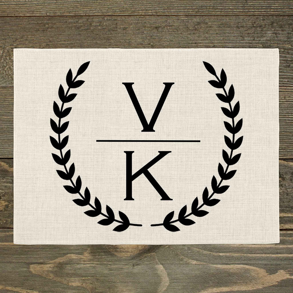 Custom Placemats | Personalized Dining and Serving | Laurel Wreath Stacked Initials