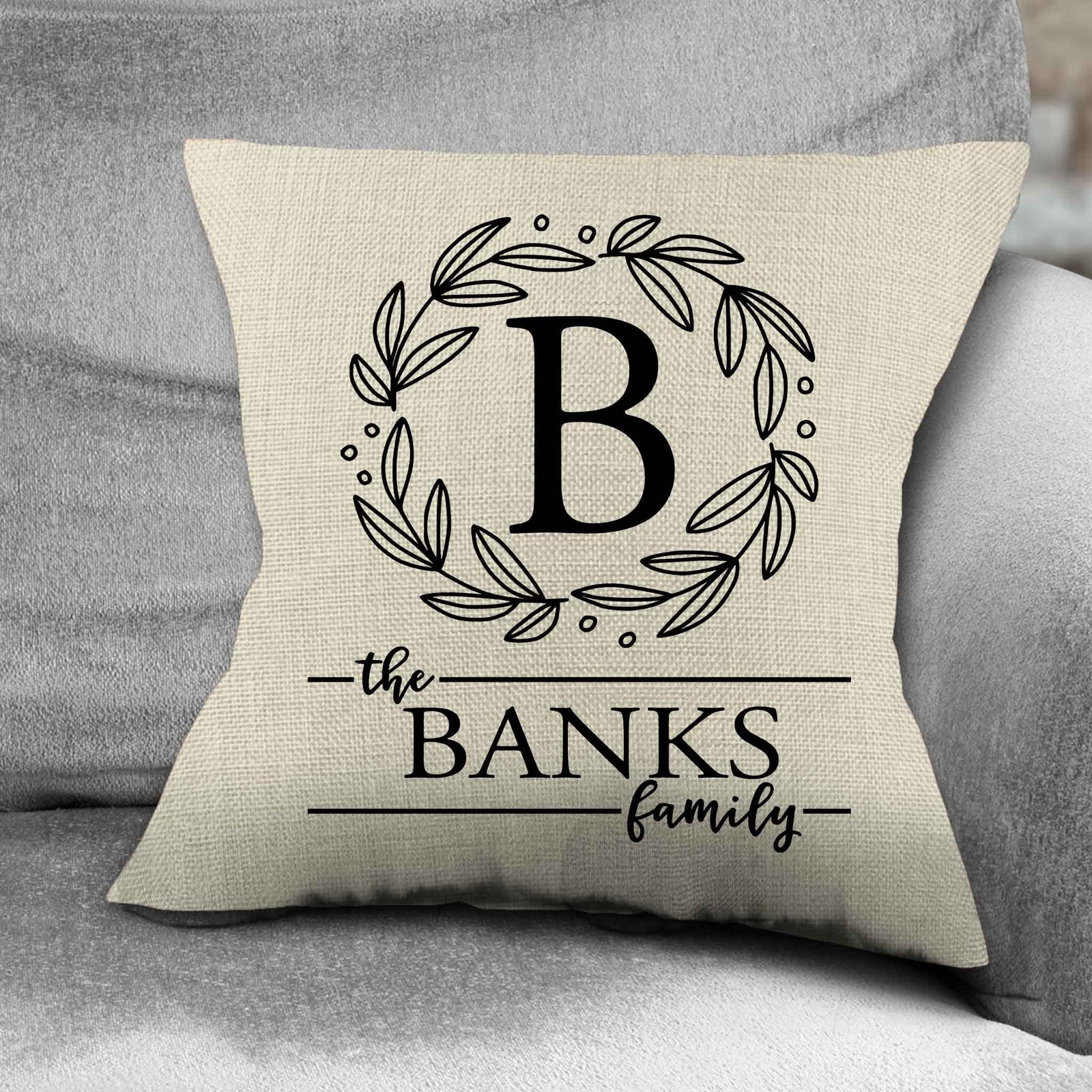 Personalized Throw Pillow | Custom Decorative Pillow | Family Leaf Monogram
