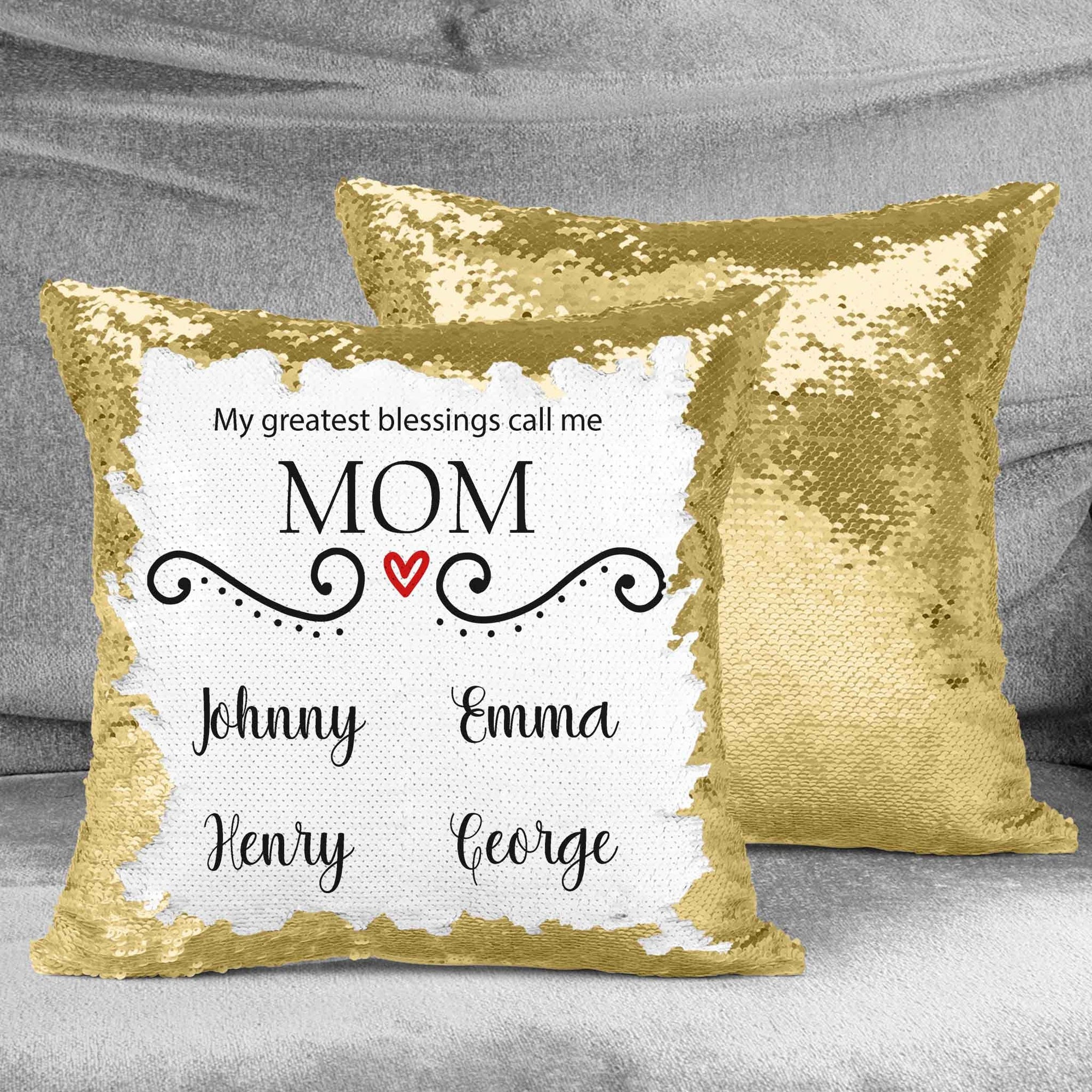 Personalized Sequin Throw Pillow | Custom Sequin Pillow | Mom's Greatest Blessing