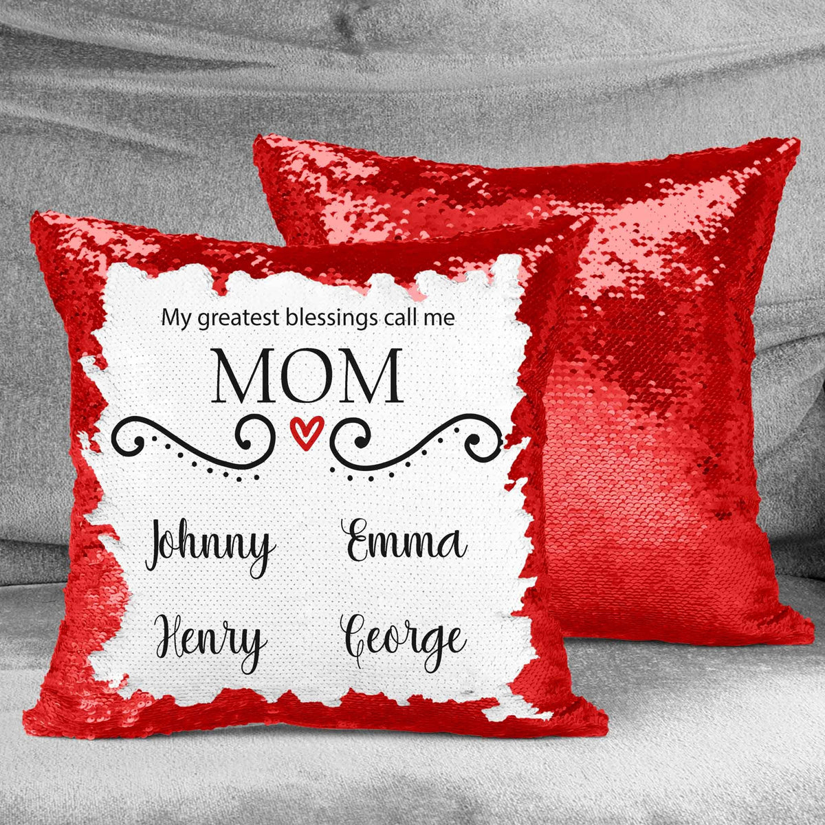 Personalized Sequin Throw Pillow | Custom Sequin Pillow | Mom&#39;s Greatest Blessing