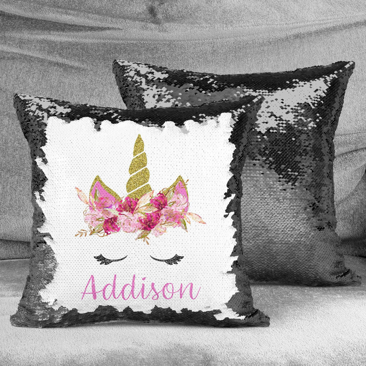 Personalized Sequin Throw Pillow | Custom Sequin Pillow | Spring Unicorn