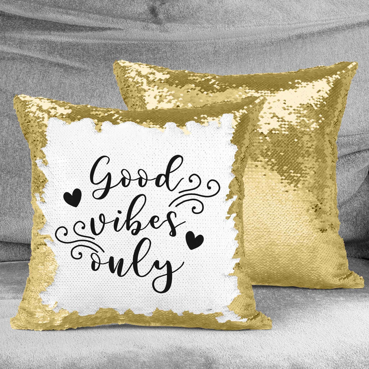 Personalized Sequin Throw Pillow | Custom Sequin Pillow | Good Vibes Only