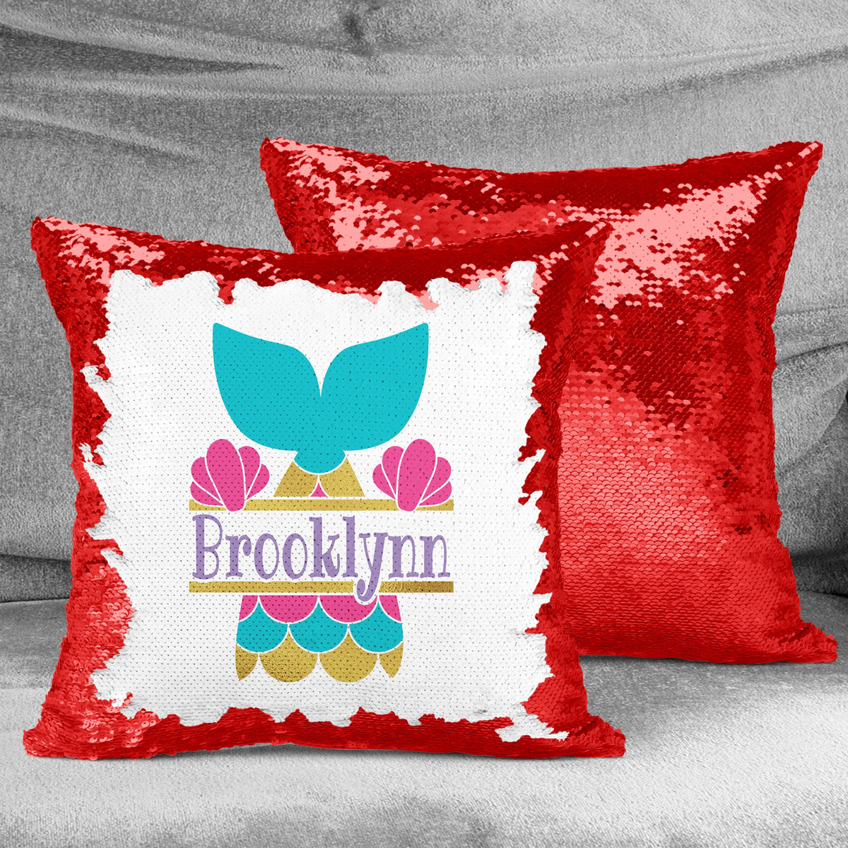 Personalized Sequin Throw Pillow | Custom Sequin Pillow | Mermaid Tail