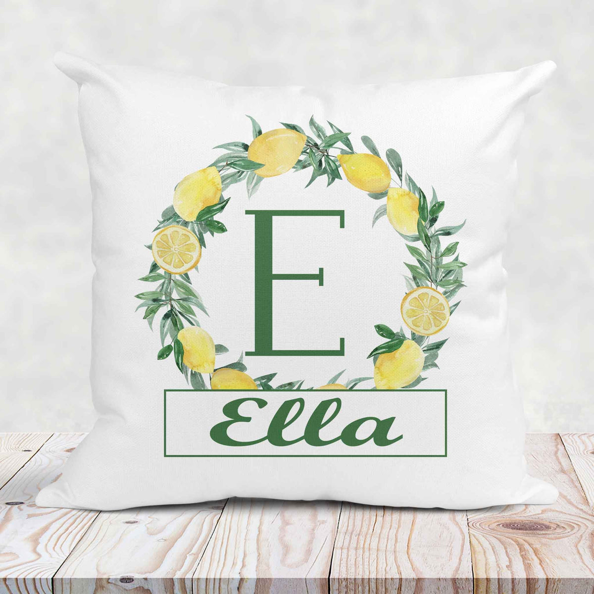 Personalized Throw Pillow | Custom Decorative Pillow | Lemon Wreath Monogram