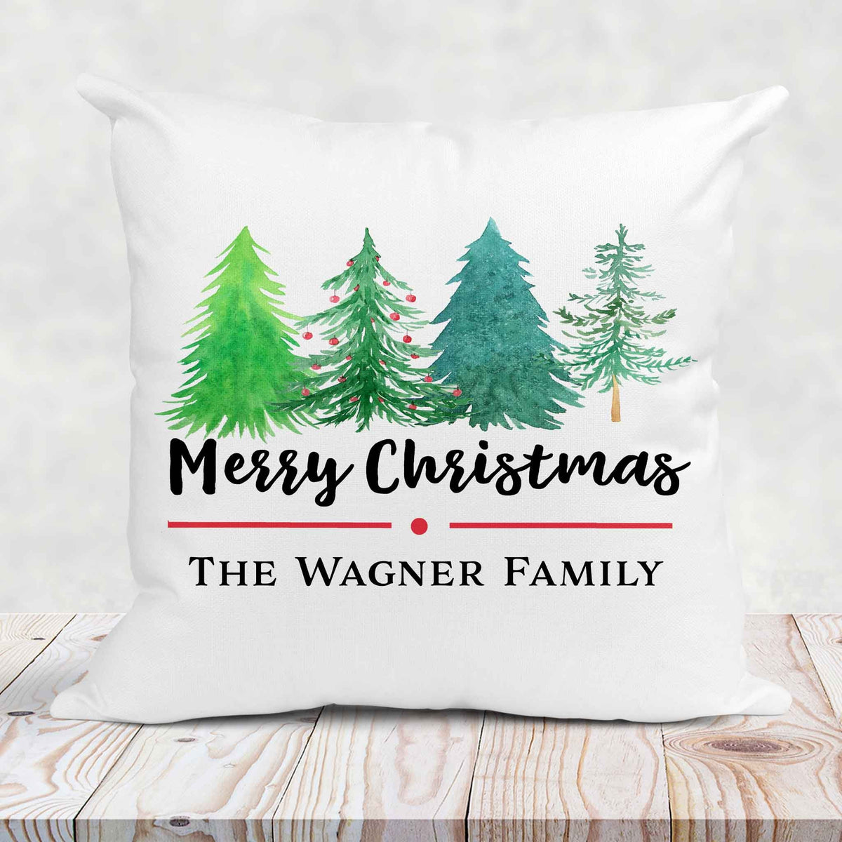 Personalized Throw Pillow | Custom Decorative Pillow | Merry Christmas Watercolor Tree