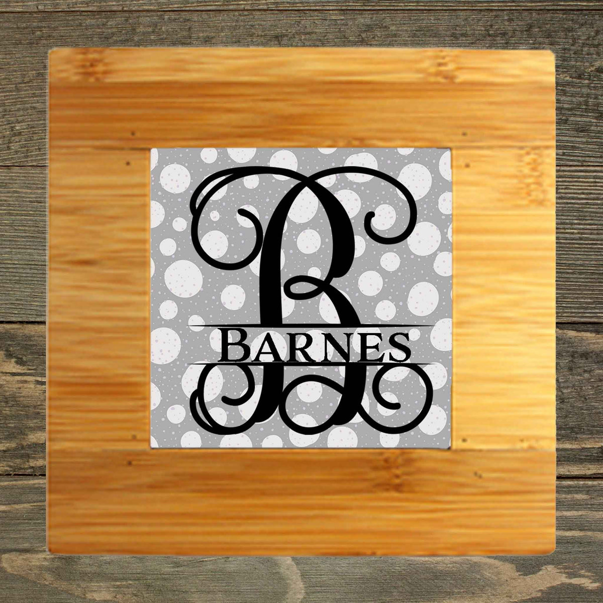Personalized Iron Trivet | Custom Kitchen Gifts | Gray and White Polka Dots