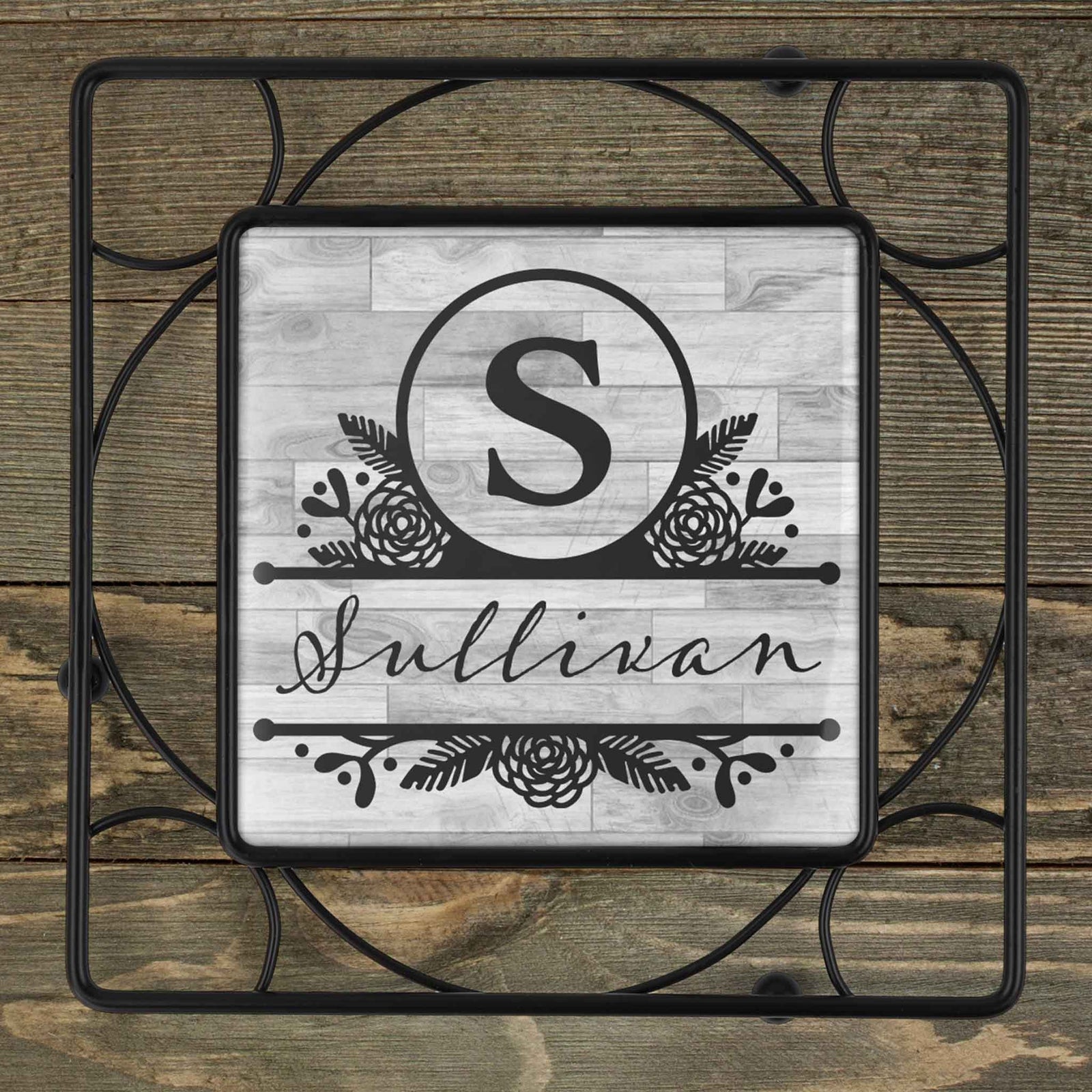 Personalized Iron Trivet | Custom Kitchen Gifts | Decorative Faux Wood