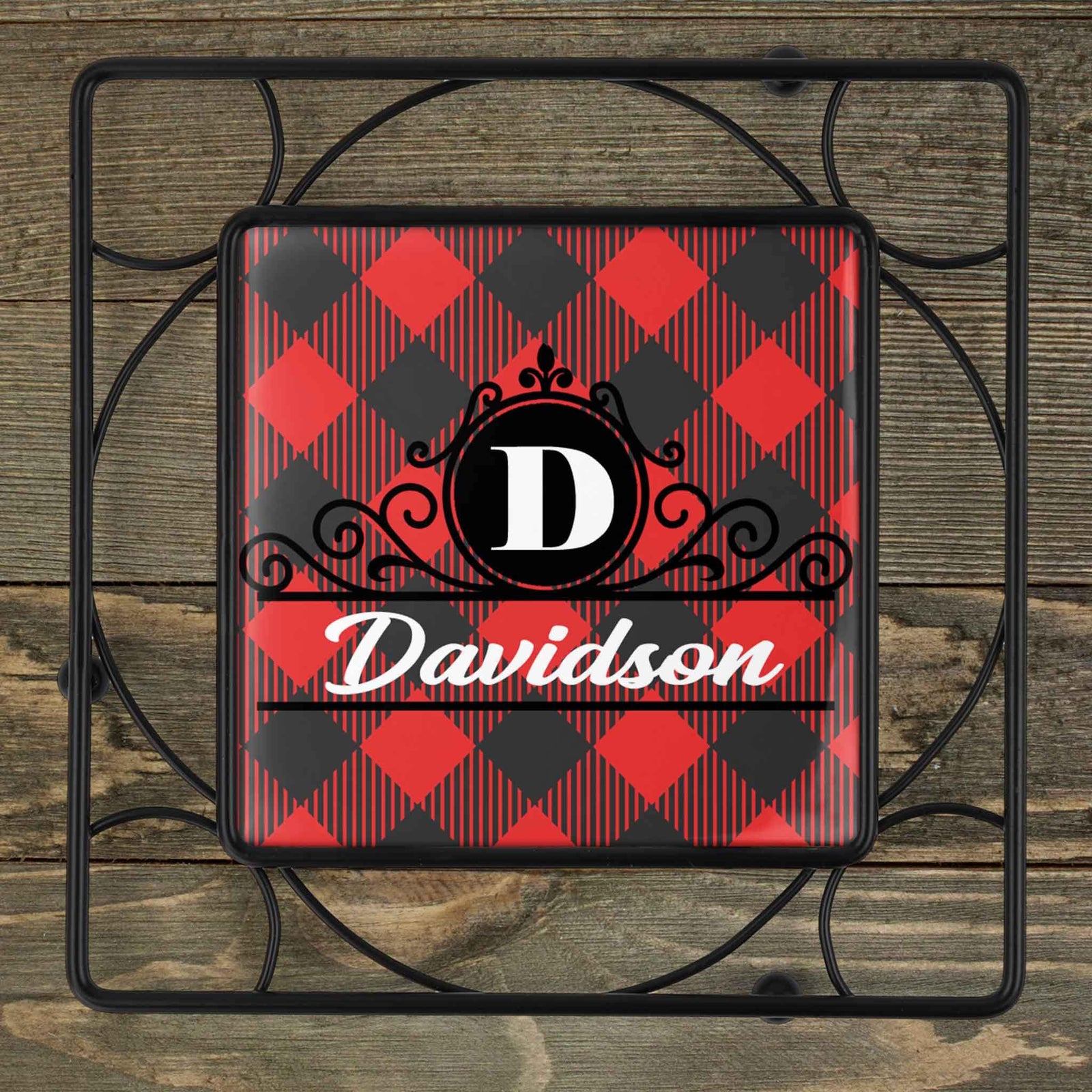 Personalized Iron Trivet | Custom Kitchen Gifts | Buffalo Plaid