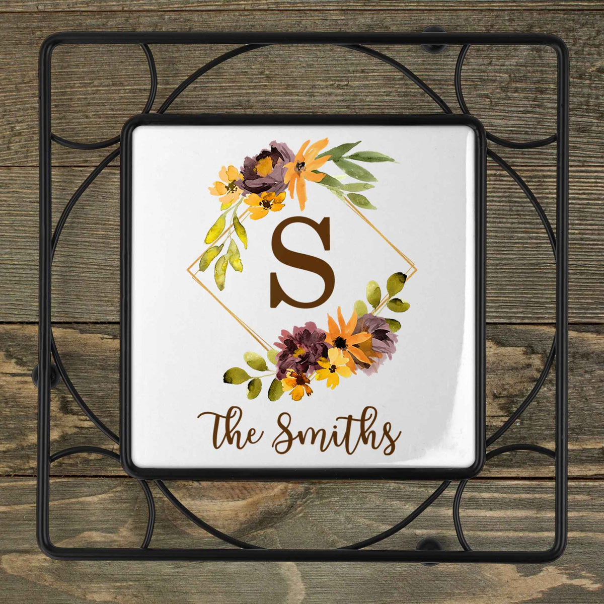 Personalized Iron Trivet | Custom Kitchen Gifts | Autumn Watercolor
