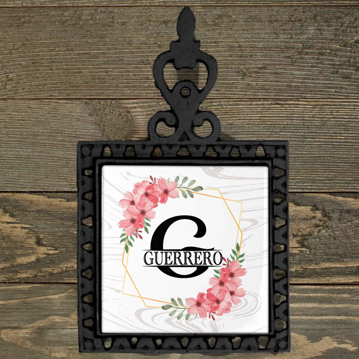 Personalized Iron Trivet | Custom Kitchen Gifts | Cherry Blossom Wreath