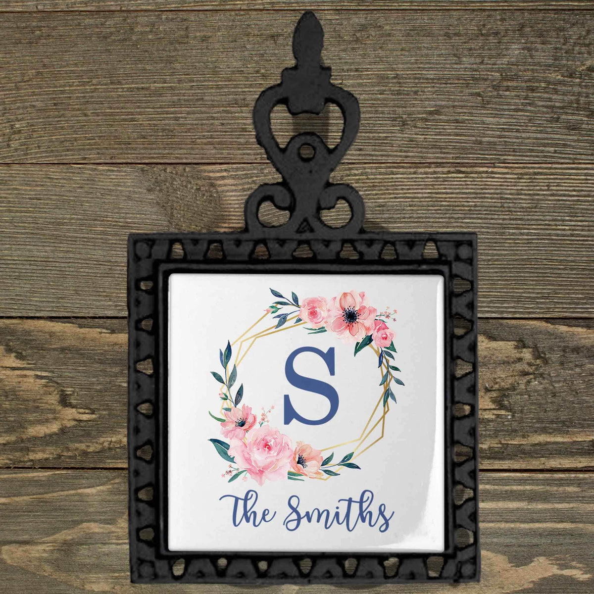 Personalized Iron Trivet | Custom Kitchen Gifts | Spring Watercolor