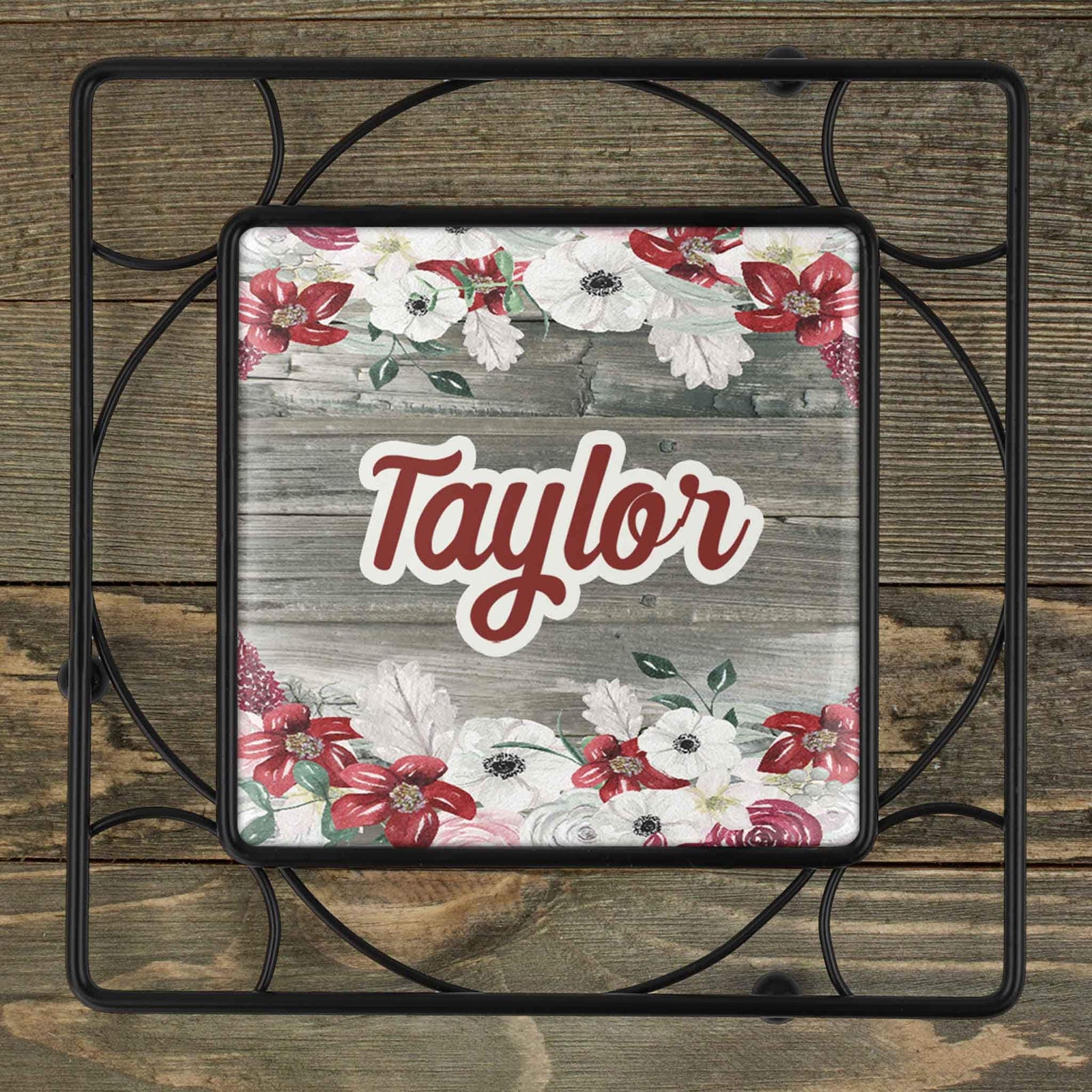 Personalized Iron Trivet | Custom Kitchen Gifts | Winter Bouquet