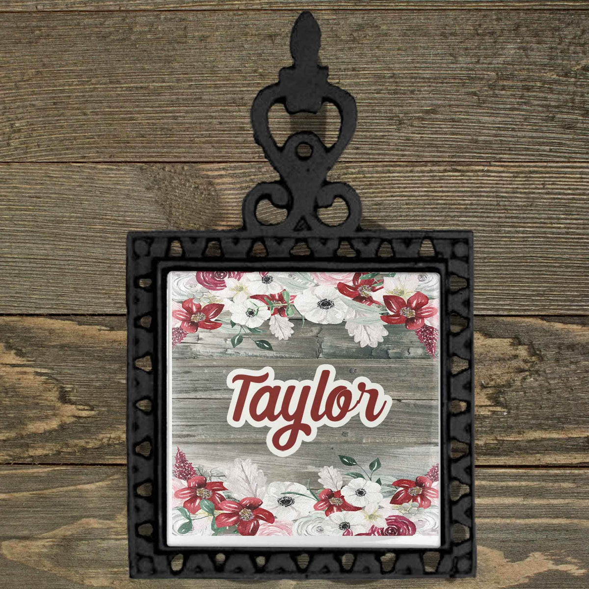 Personalized Iron Trivet | Custom Kitchen Gifts | Winter Bouquet