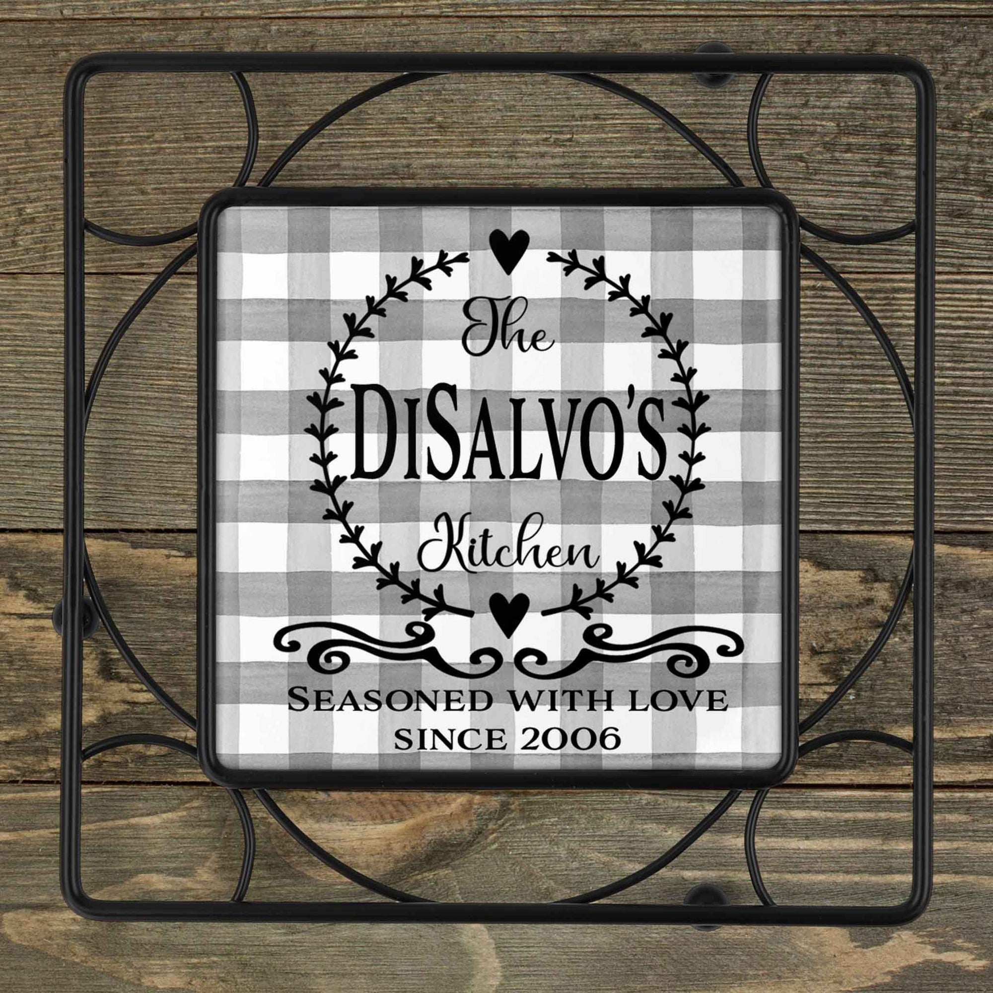 Personalized Iron Trivet | Custom Kitchen Gifts | Seasoned with Love Black and White