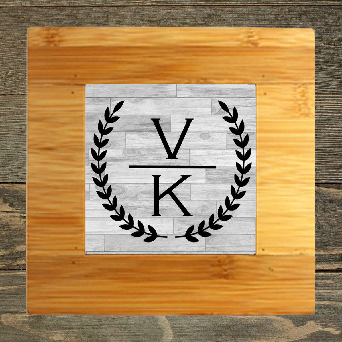 Personalized Iron Trivet | Custom Kitchen Gifts | Laurel Wreath Stacked Initials