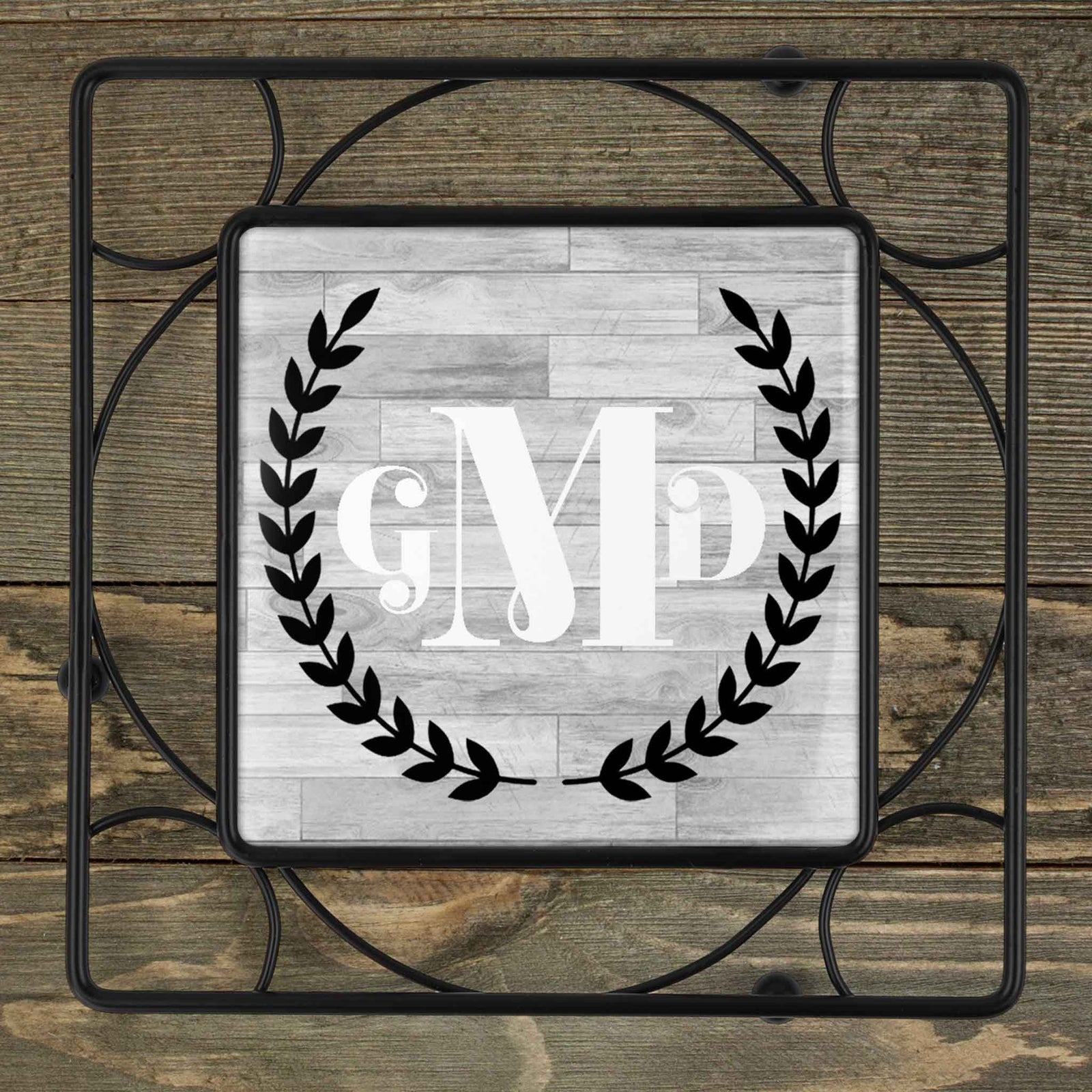 Personalized Iron Trivet | Custom Kitchen Gifts | Laurel Wreath Monogram
