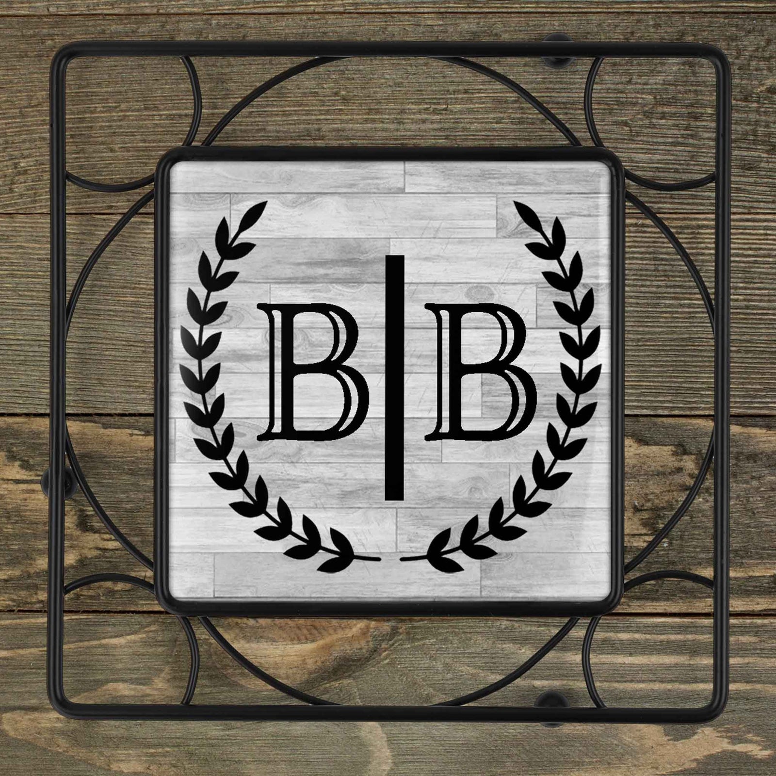 Personalized Iron Trivet | Custom Kitchen Gifts | Laurel Wreath Side by Side