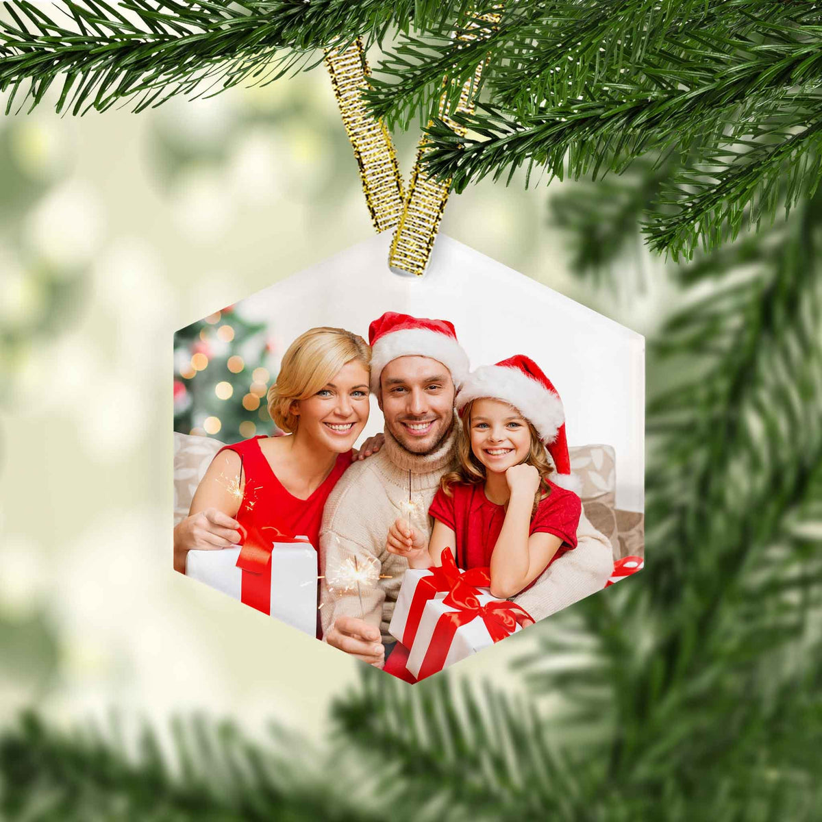 Photo Holiday Ornaments | Personalized Christmas Ornaments | Custom Photo Hexagon