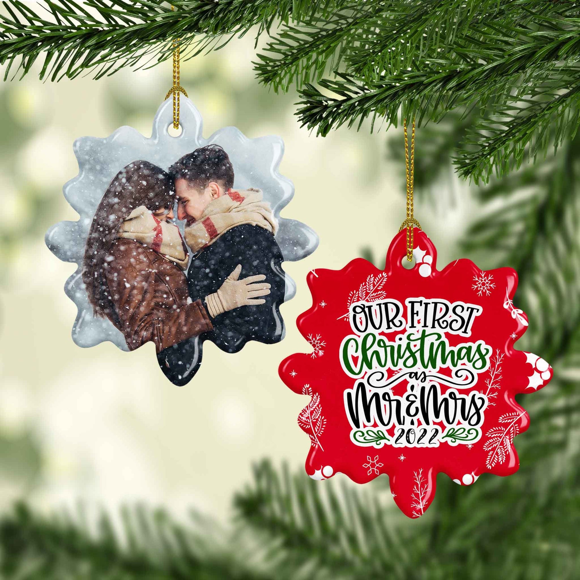 Photo Holiday Ornaments | Personalized Christmas Ornaments | Our First Christmas as Mr and Mrs Snowflake
