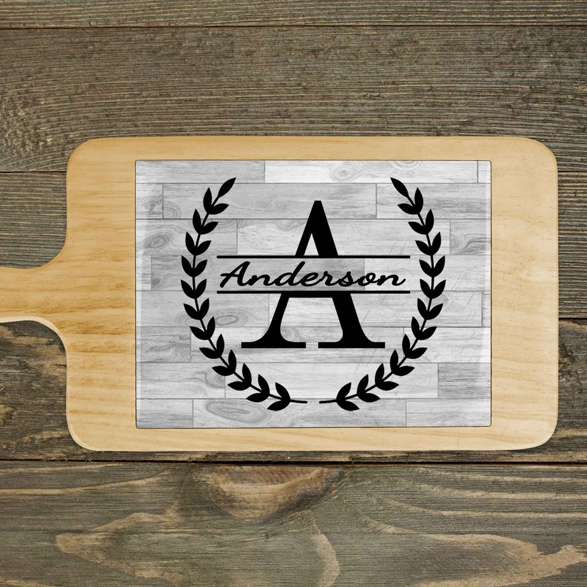 Personalized Wood Cheeseboard | Custom Wine Accessories | Laurel Wreath Split Monogram