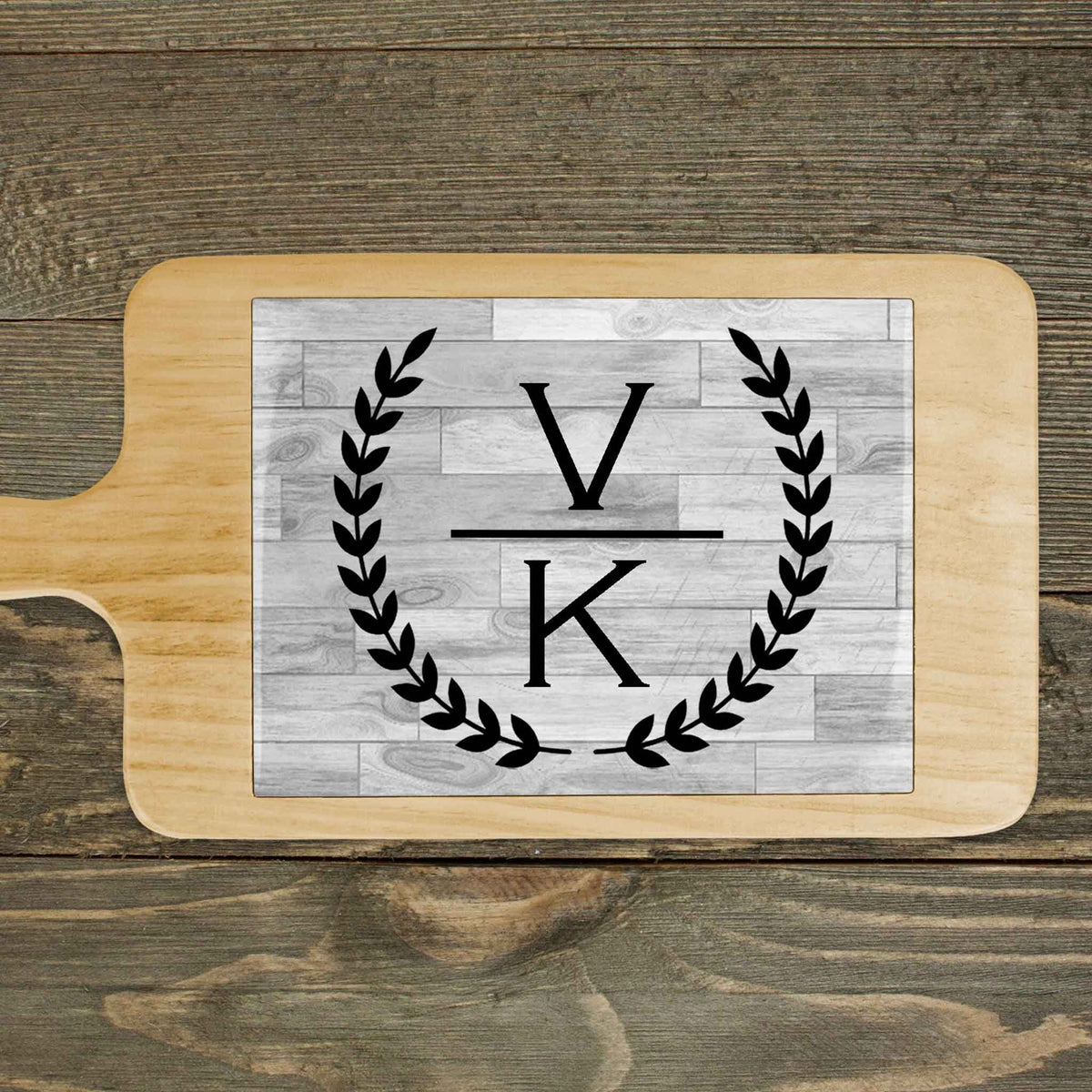 Personalized Wood Cheeseboard | Custom Wine Accessories | Laurel Wreath Stacked Initials