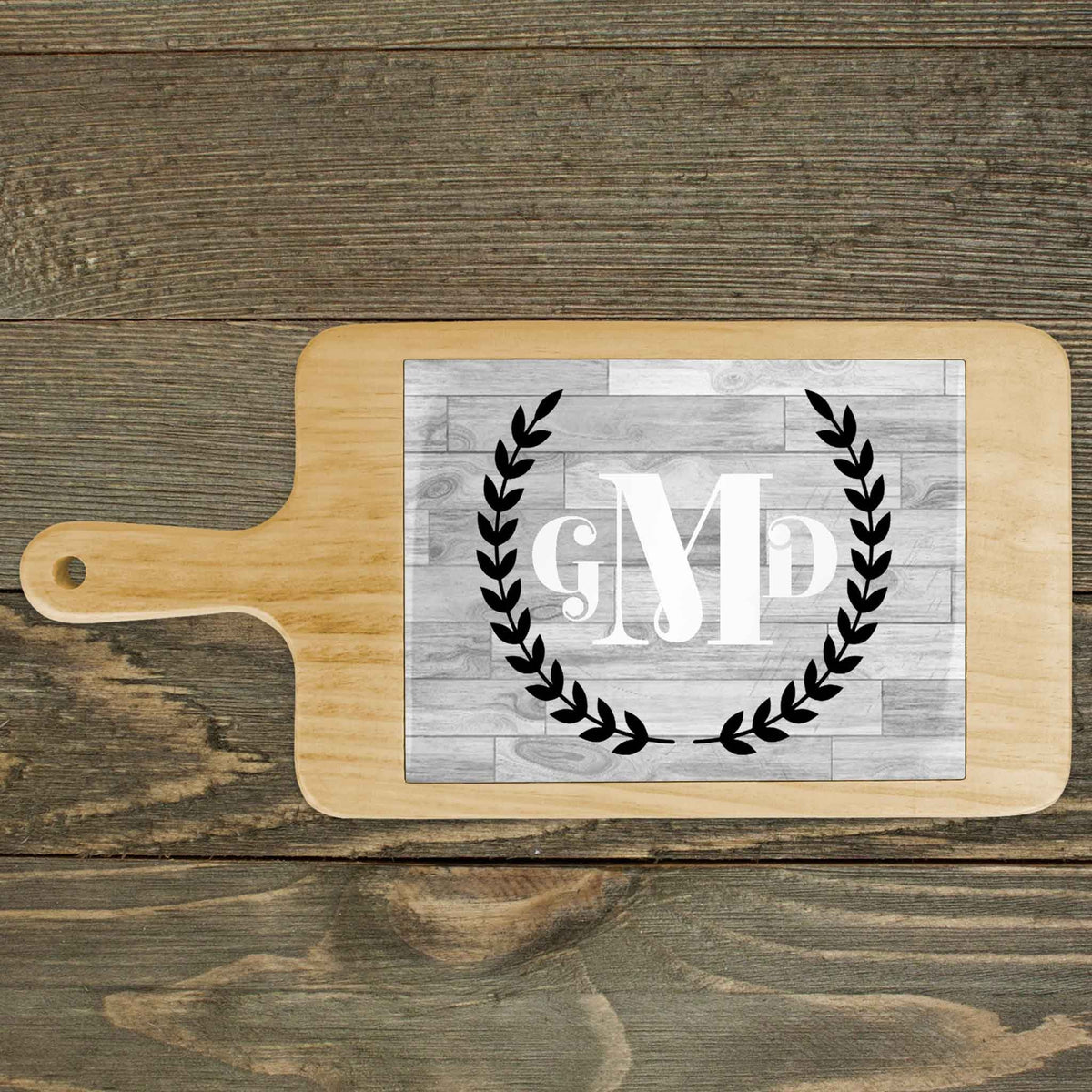 Personalized Wood Cheeseboard | Custom Wine Accessories | Laurel Wreath Monogram