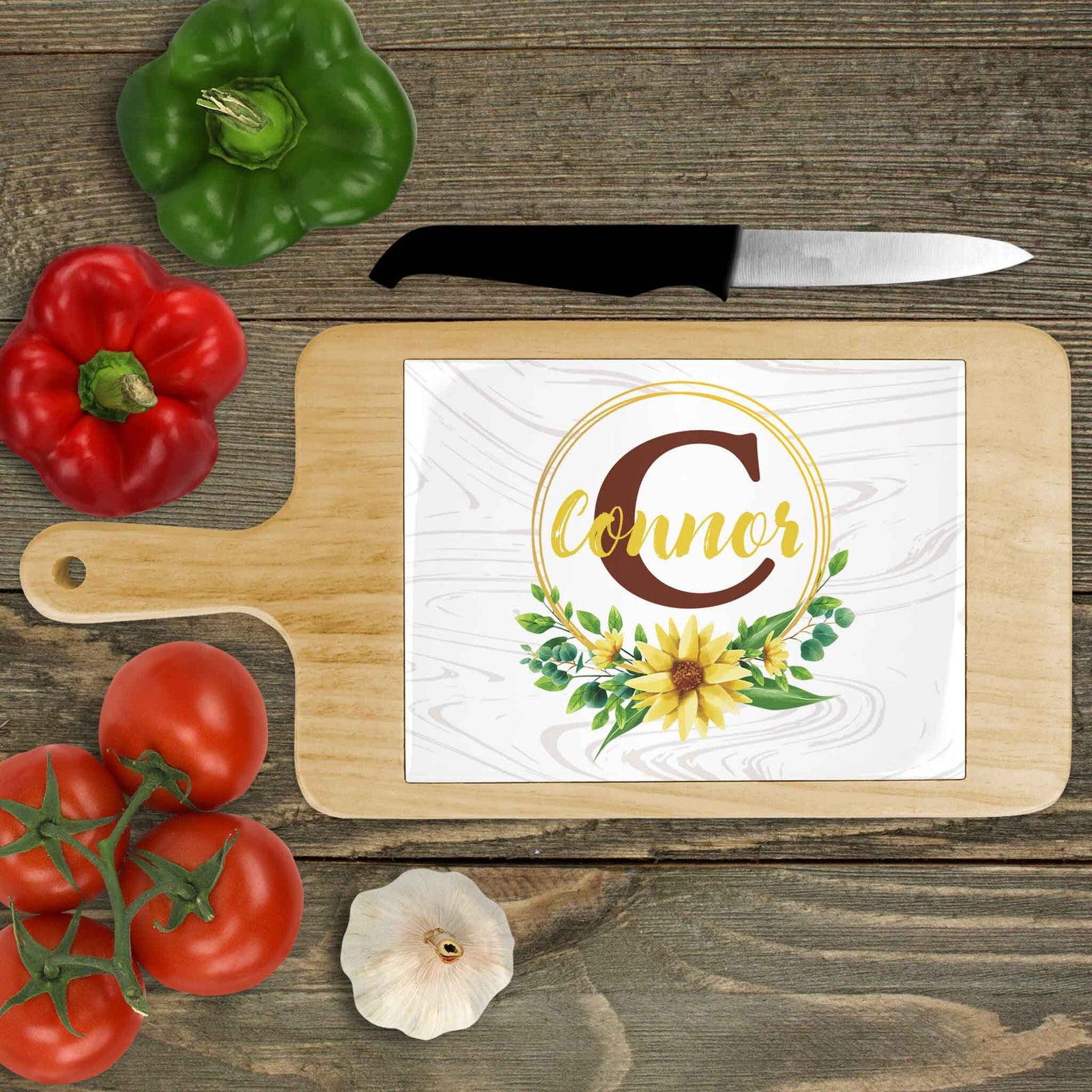 Personalized Wood Cheeseboard | Custom Wine Accessories | Sunflower Monogram
