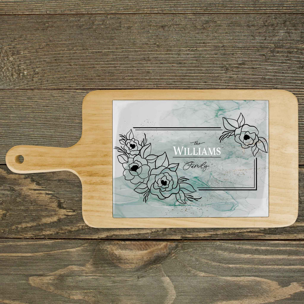 Personalized Wood Cheeseboard | Custom Wine Accessories | Floral Frame Monogram