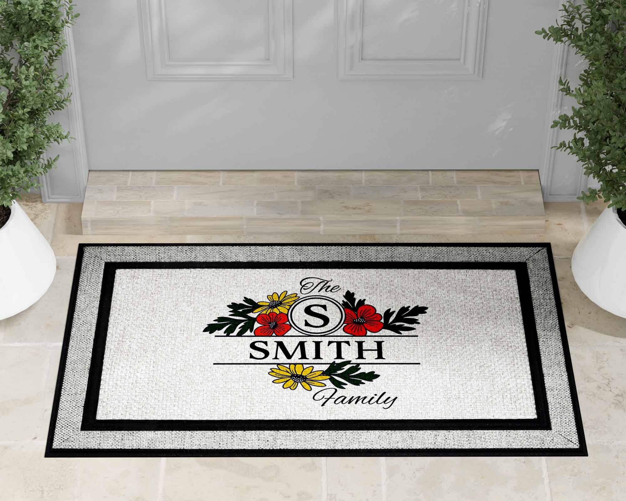 Script Custom Large Door Mat W/ Personalized Name Initial, Large Outdoor  Welcome Doormat, Realtor Gift, XL Color Black Grey White Navy Rug 