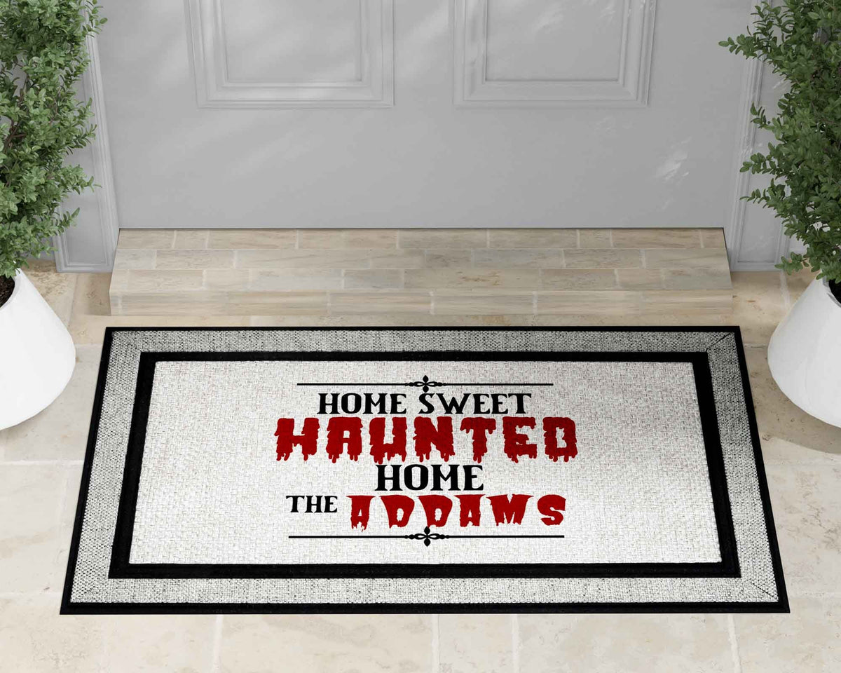 Personalized Doormat | Custom Door Mats | Home Sweet Haunted Home Red