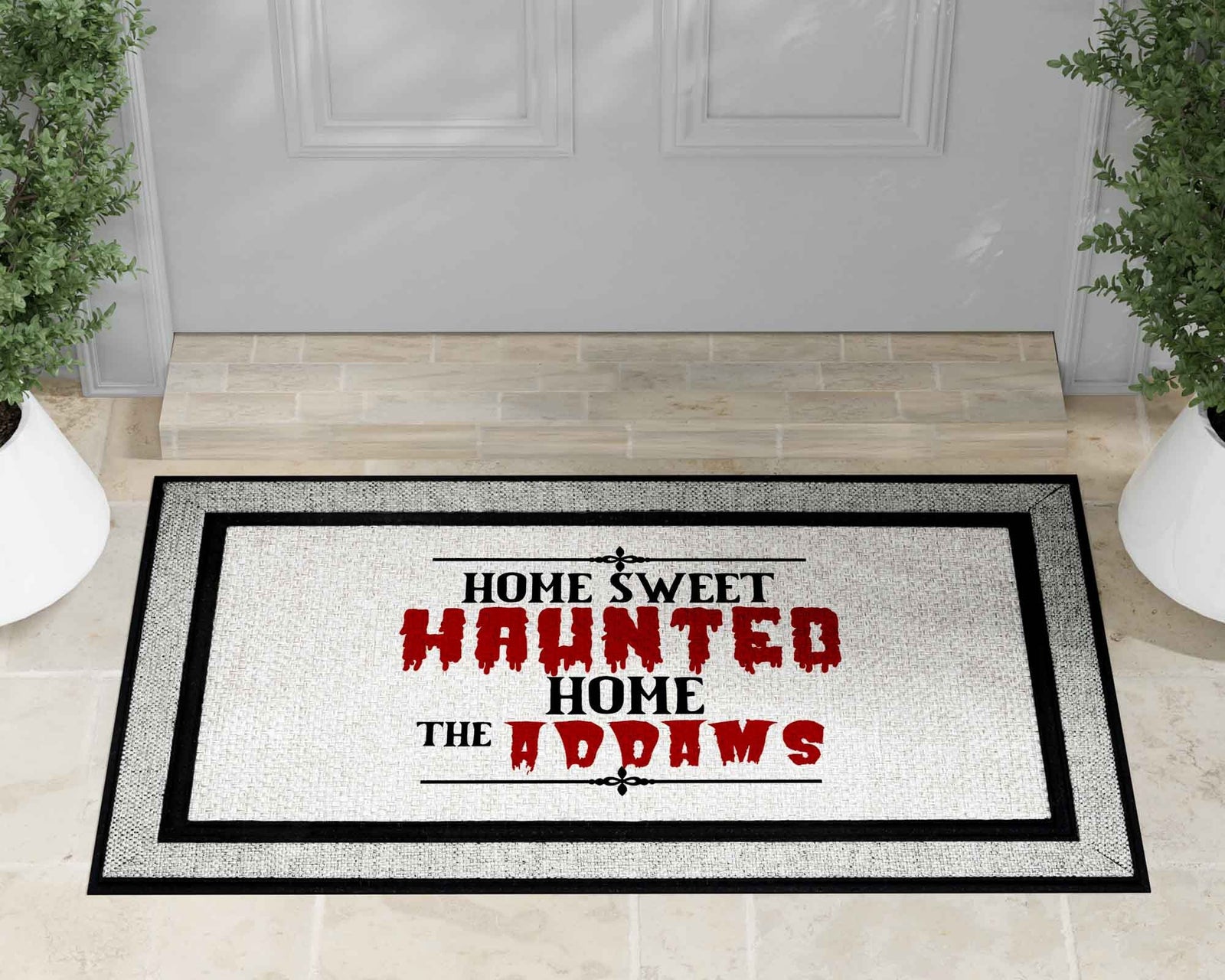 Personalized Doormat | Custom Door Mats | Home Sweet Haunted Home Red