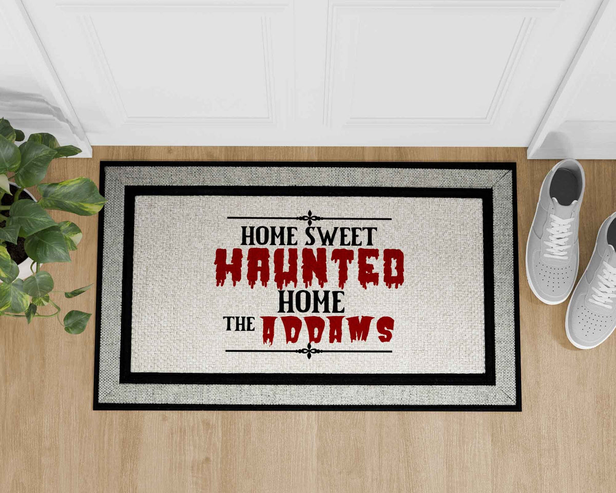 Personalized Doormat | Custom Door Mats | Home Sweet Haunted Home Red