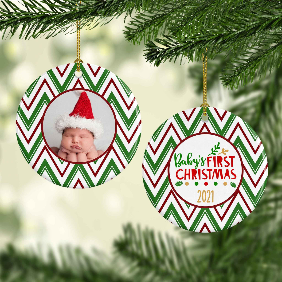 Photo Holiday Ornaments | Personalized Christmas Ornaments | Babys First Christmas Wreath