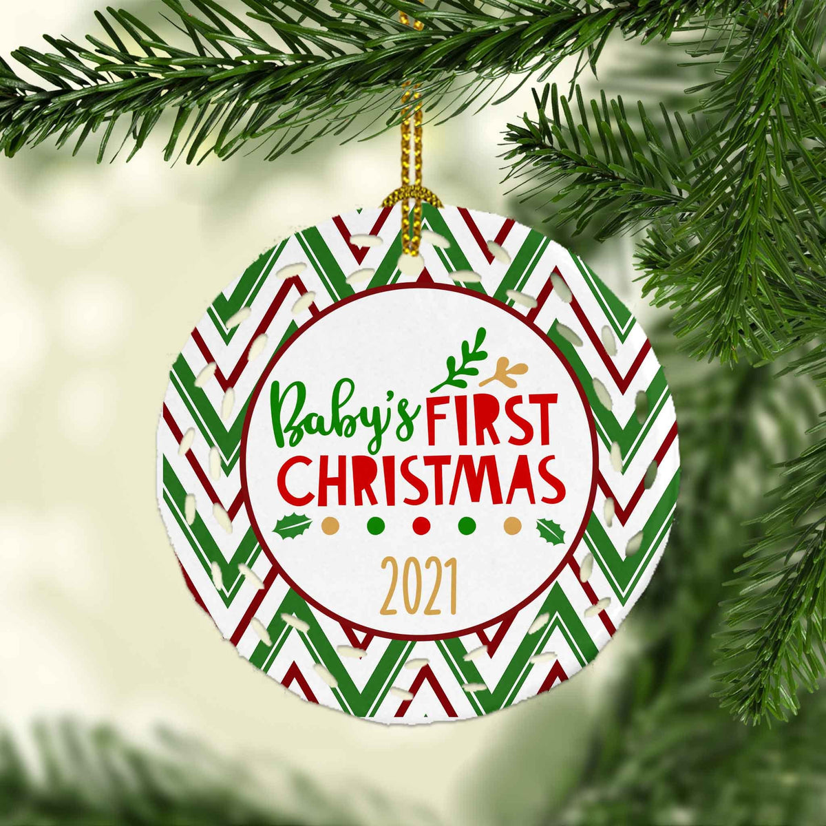 Photo Holiday Ornaments | Personalized Christmas Ornaments | Babys First Christmas Wreath