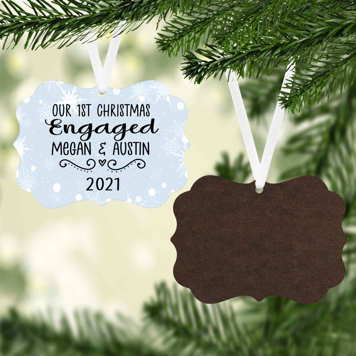 Photo Holiday Ornaments | Personalized Christmas Ornaments | First Christmas Engaged Snow
