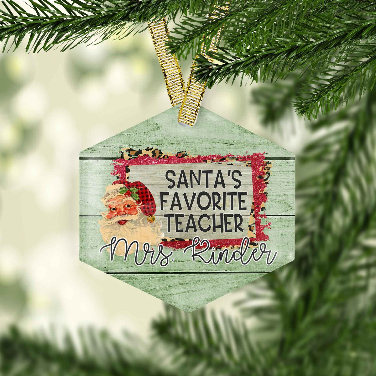 Photo Holiday Ornaments | Personalized Christmas Ornaments | Santa&#39;s Favorite Teacher Hexagon