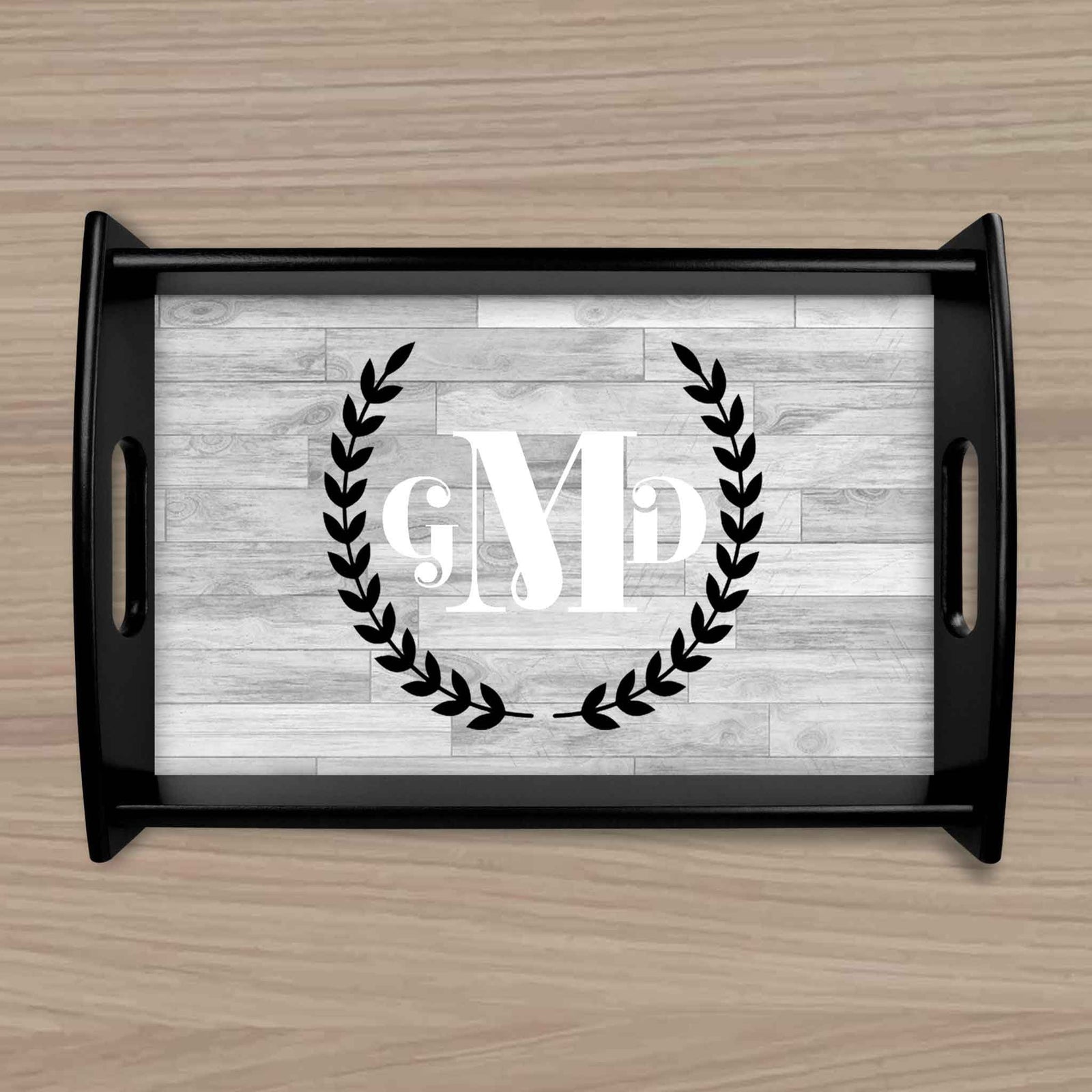 Custom Wood Serving Tray | Persoanlized Kitchen Accessories | Laurel Wreath Monogram