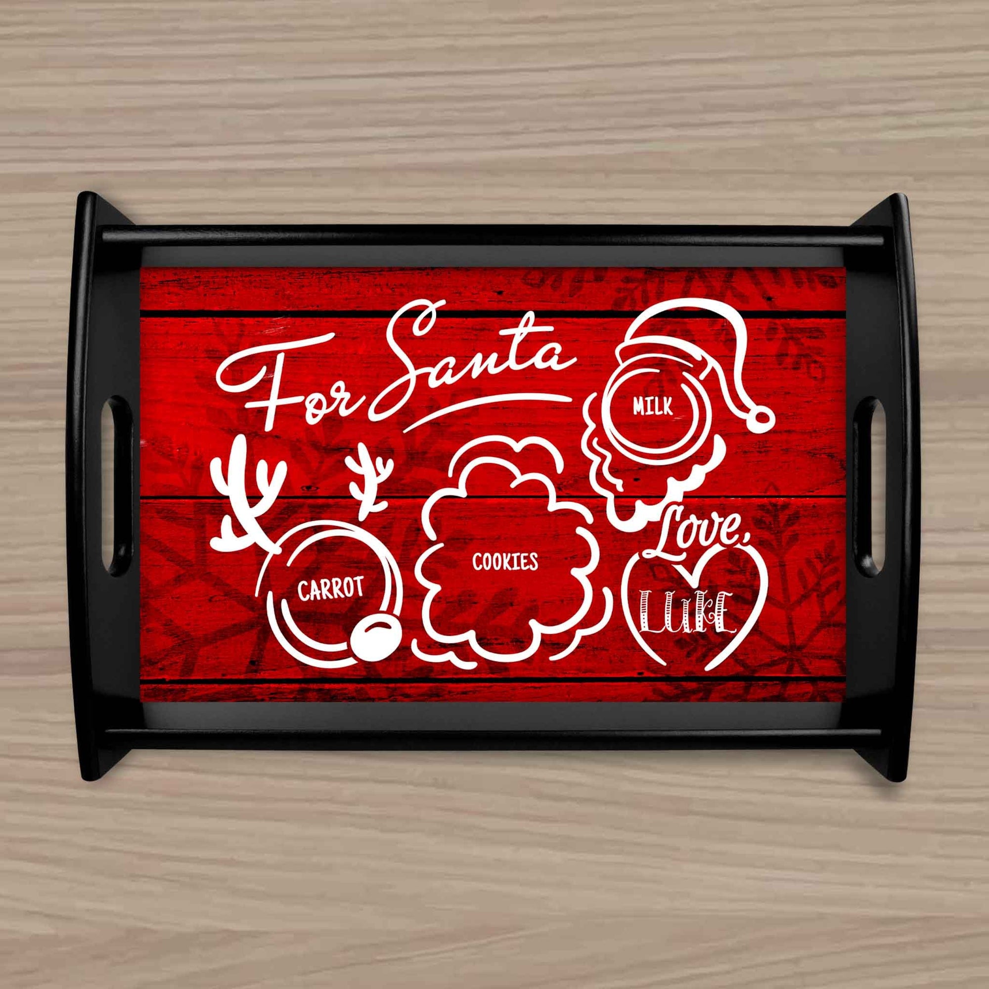 Custom Wood Serving Tray | Persoanlized Kitchen Accessories | Dear Santa Red Snowflake