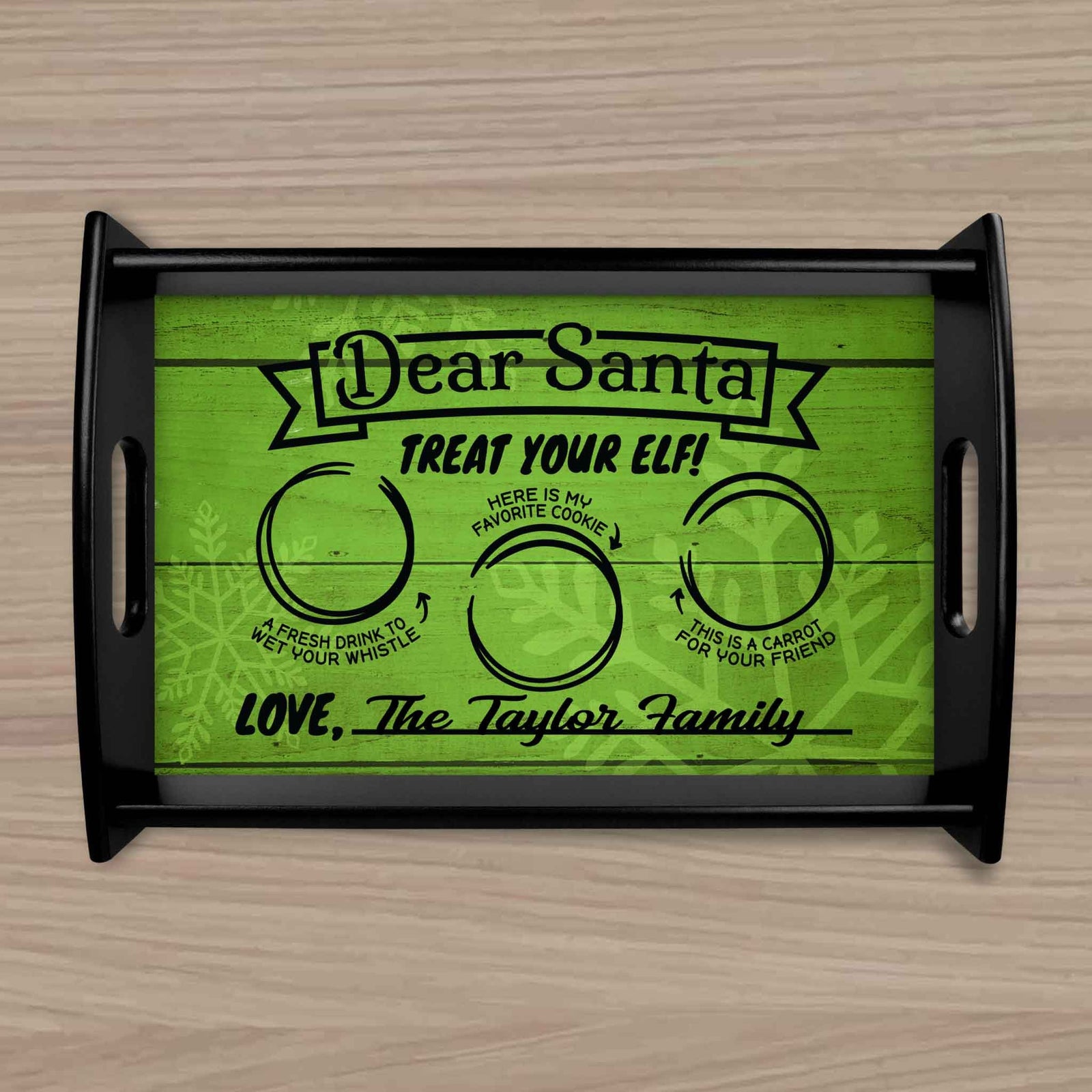 Custom Wood Serving Tray | Persoanlized Kitchen Accessories | Dear Santa Green Snowflake