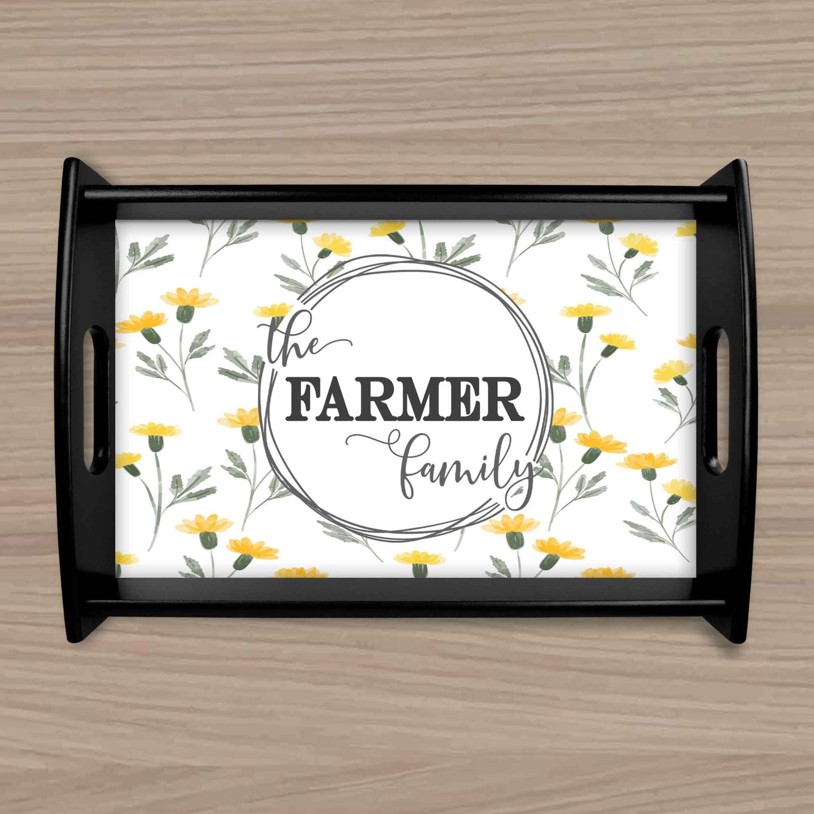 Custom Wood Serving Tray | Persoanlized Kitchen Accessories | Yellow Watercolor Vine Wreath