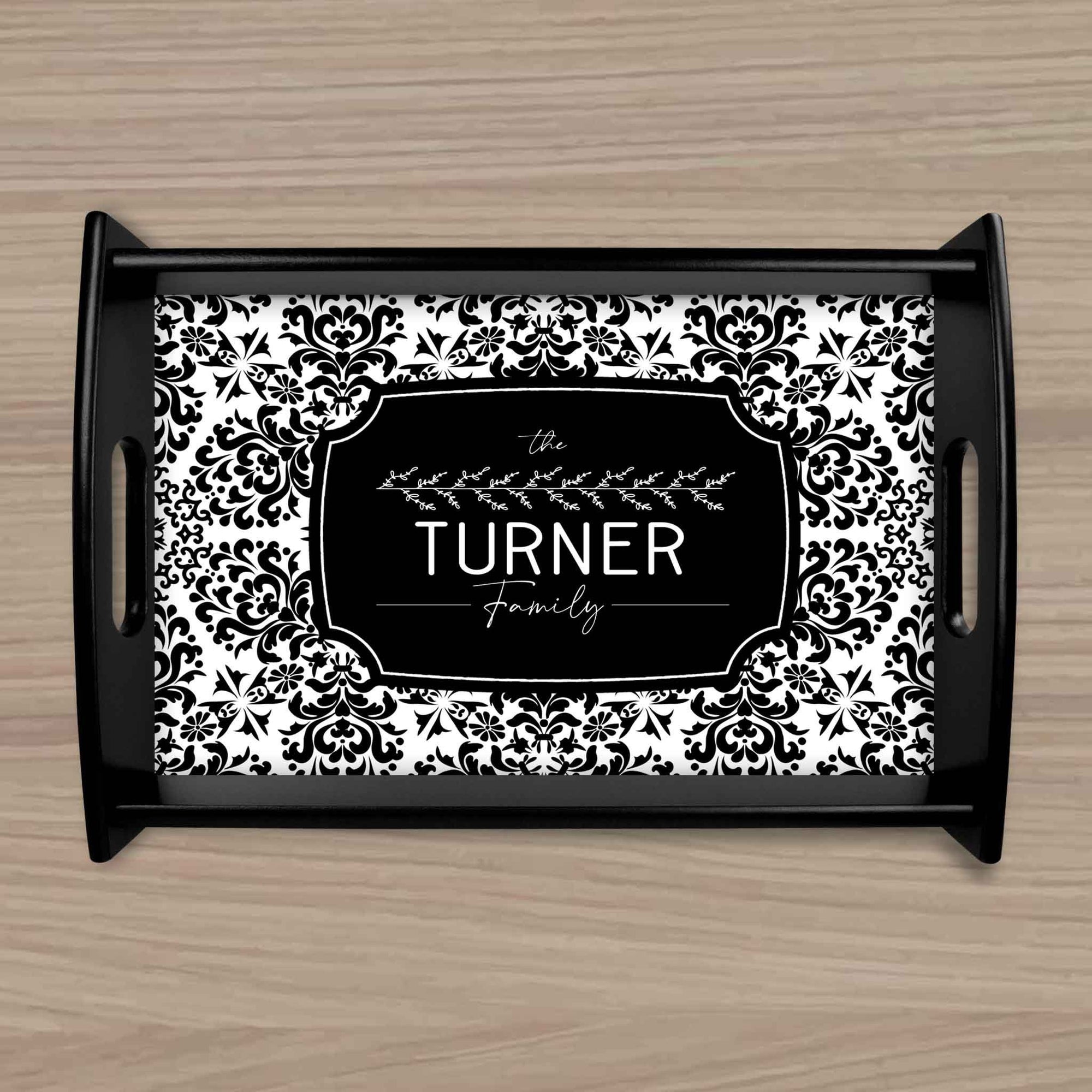 Custom Wood Serving Tray | Persoanlized Kitchen Accessories | Black Damask
